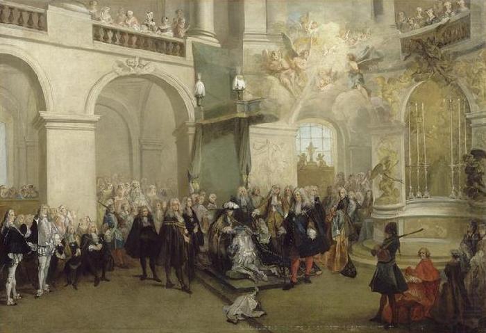 La remise de l'Ordre du Saint-Esprit dans la chapelle de Versailles, Nicolas Lancret